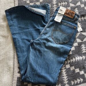 Lee Women's Dark Blue Flare / Bell Bottom Jeans with Leather Logo Patch